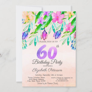 Watercolor Spring Flowers 60th Birthday Invitation