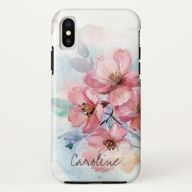Watercolor Spring Flowers. Add Name. Case-Mate iPhone Case (Back)