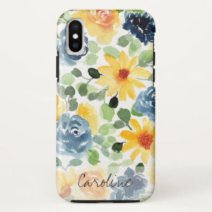 Watercolor Spring Flowers. Add Name. iPhone X Case