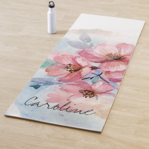 Watercolor Spring Flowers. Add Name. Yoga Mat