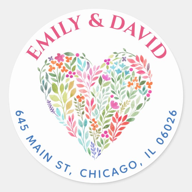 Watercolor Spring Flowers Address Classic Round Sticker (Front)