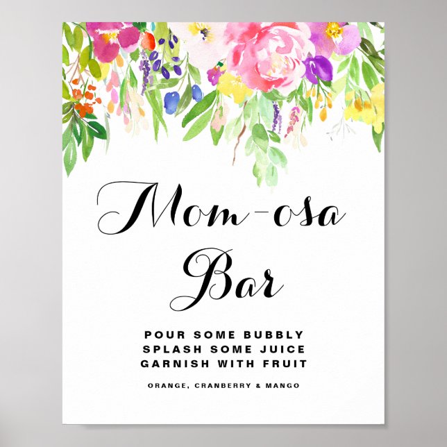 Watercolor Spring FLowers Baby Shower Mum-osa Bar Poster (Front)
