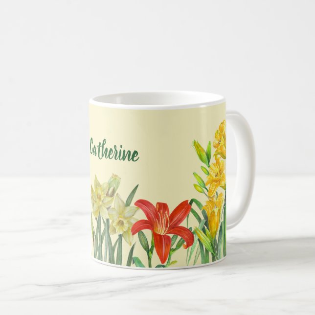Watercolor Spring Flowers Botanical Illustration Coffee Mug (Front Right)