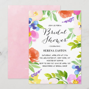 Watercolor Spring Flowers Bridal Shower Invitation