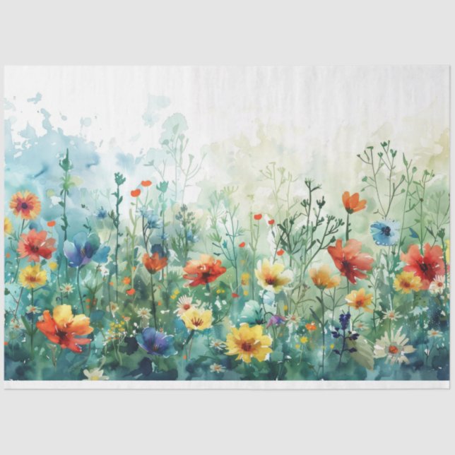 Watercolor Spring Flowers Decoupage Tissue Paper (Front)