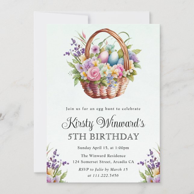 Watercolor Spring Flowers Easter Basket Birthday Invitation (Front)
