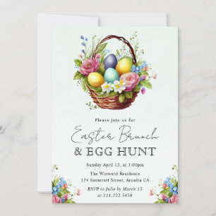 Watercolor Spring Flowers Easter Basket Brunch Invitation