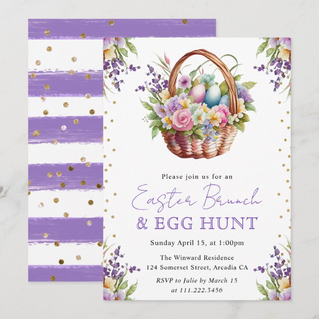 Watercolor Spring Flowers Easter Basket Brunch Invitation (Front/Back)