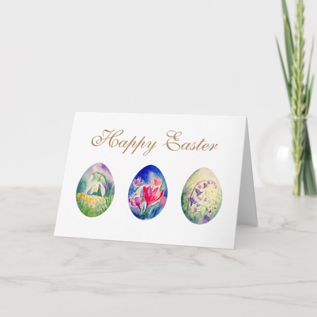 Watercolor Spring Flowers Easter Egg Greeting Card (Front)