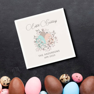 Watercolor Spring Flowers Eggs Easter Napkin