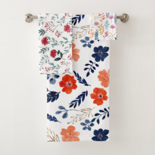 Watercolor Spring Flowers Elegant Floral Pattern Bath Towel Set