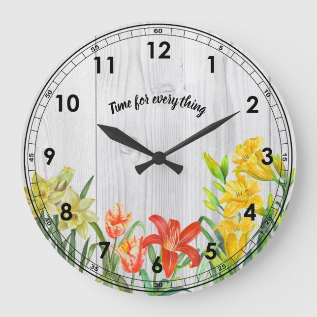 Watercolor Spring Flowers Floral Art Large Clock (Front)
