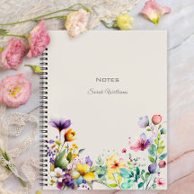 Watercolor Spring Flowers Floral Border Notebook