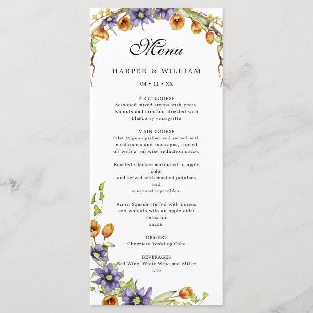Watercolor spring flowers menu (Front)
