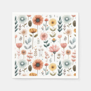 Watercolor Spring Flowers Pastel Floral Pattern Napkin
