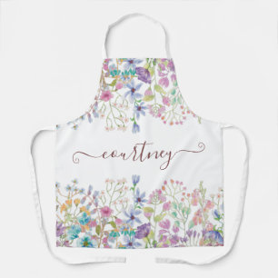 Watercolor spring flowers personalised  apron