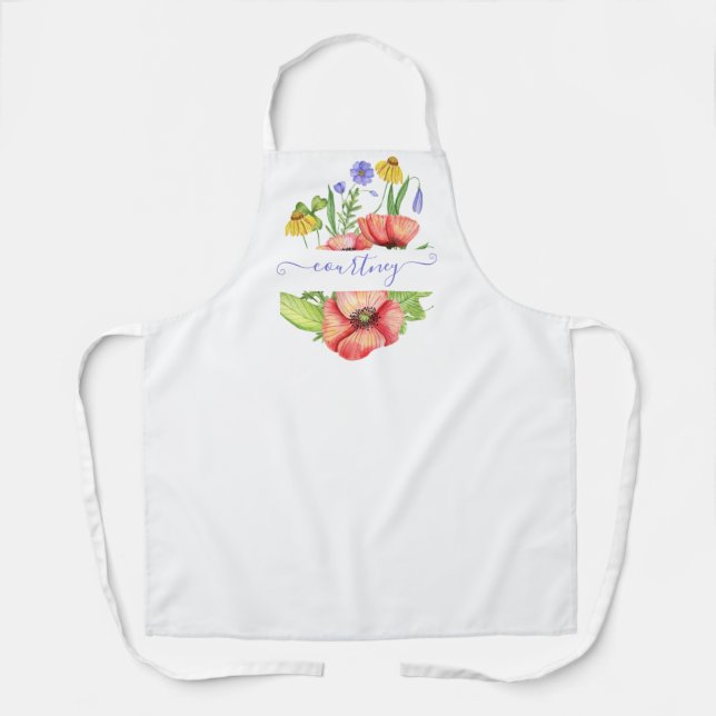 Watercolor spring flowers personalised  apron (Front)