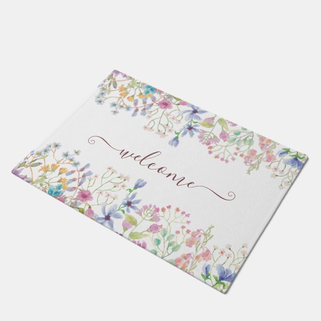 Watercolor spring flowers personalised   doormat (Angled)