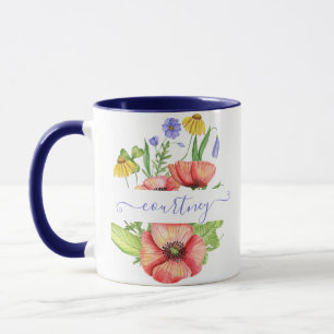 Watercolor spring flowers personalised mug