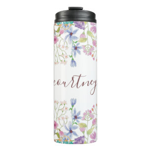 Watercolor spring flowers personalised   thermal tumbler