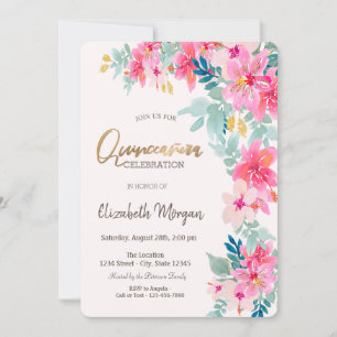 Watercolor Spring Flowers Quinceañera Invitation