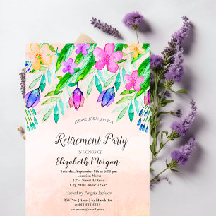Watercolor Spring Flowers Retirement Invitation