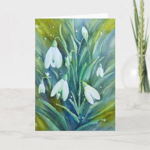 Watercolor Spring Flowers Snowdrops Greeting Card