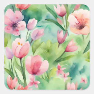 Watercolor Spring Flowers Square Sticker
