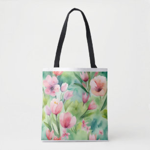 Watercolor Spring Flowers Tote Bag