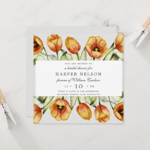 Watercolor spring flowers tulips bridal shower  invitation