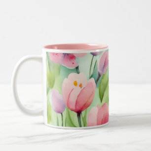 Watercolor Spring Flowers Two-Tone Coffee Mug