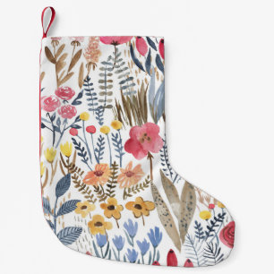 Watercolor spring flowers, vibrant seamless patter small christmas stocking