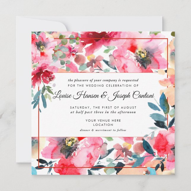 Watercolor Spring Flowers Wedding Announcement (Front)