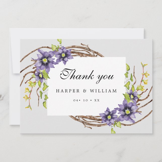 Watercolor spring flowers wedding thank you card (Front)