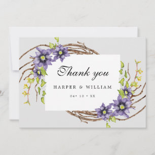 Watercolor spring flowers wedding thank you card