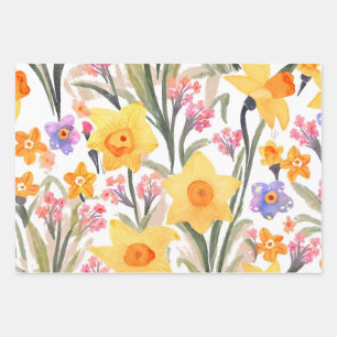 Watercolor Spring Flowers  Wrapping Paper Sheet