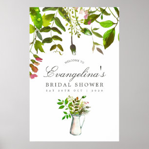 Watercolor Spring Foliage Bridal Shower Welcome Poster