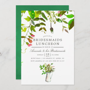 Watercolor Spring Foliage Bridesmaids Luncheon Invitation