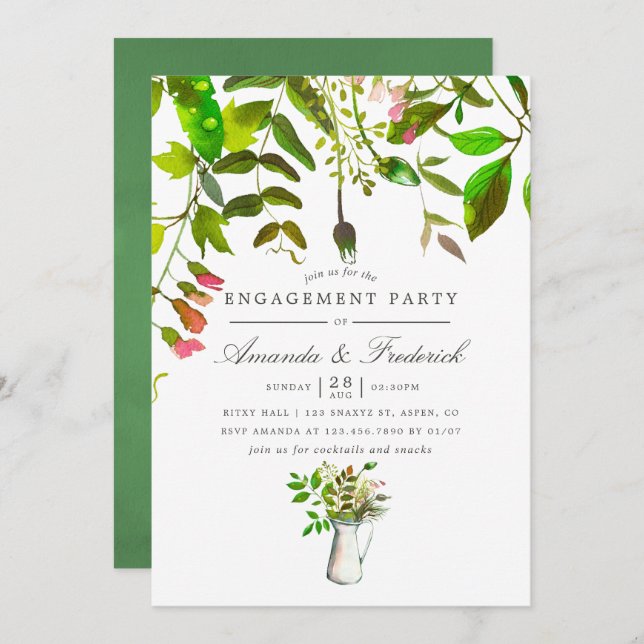 Watercolor Spring Foliage Engagement Party Invite (Front/Back)