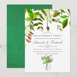 Watercolor Spring Foliage Engagement Party Invite