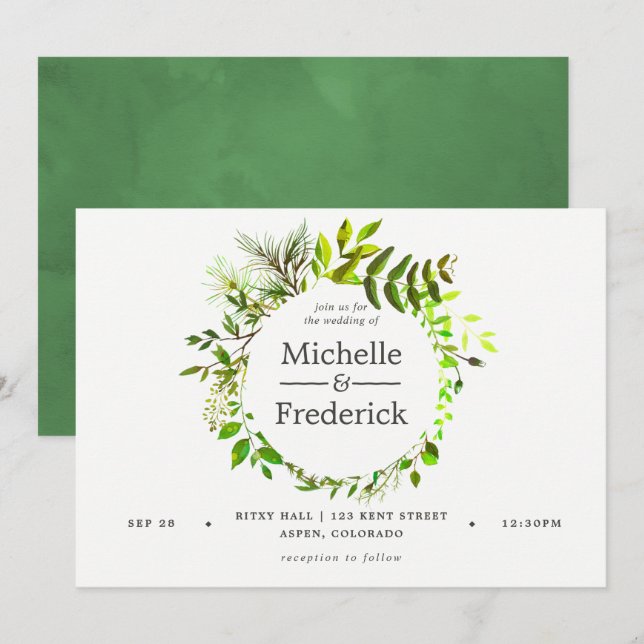 Watercolor Spring Foliage Wedding Invitation (Front/Back)