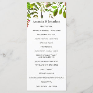 Watercolor Spring Foliage Wedding Program Programme