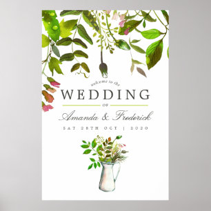 Watercolor Spring Foliage Wedding Welcome Poster