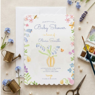 Watercolor Spring Garden Flower Pot Baby Shower Invitation