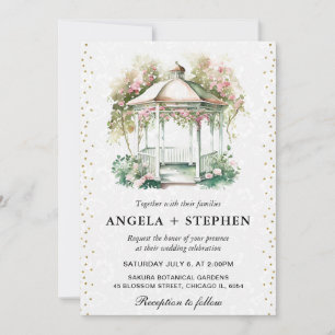 Watercolor Spring Garden Gazebo Wedding Invitation