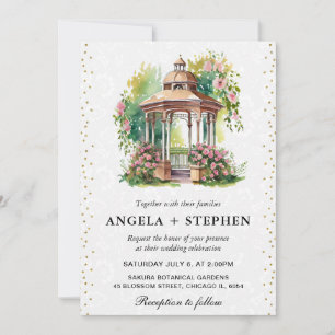 Watercolor Spring Garden Gazebo Wedding Invitation