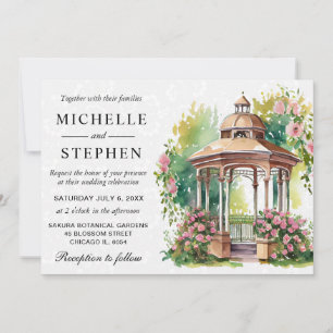 Watercolor Spring Garden Gazebo Wedding Invitation
