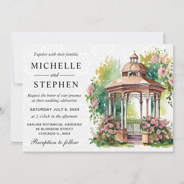 Watercolor Spring Garden Gazebo Wedding Invitation (Front)
