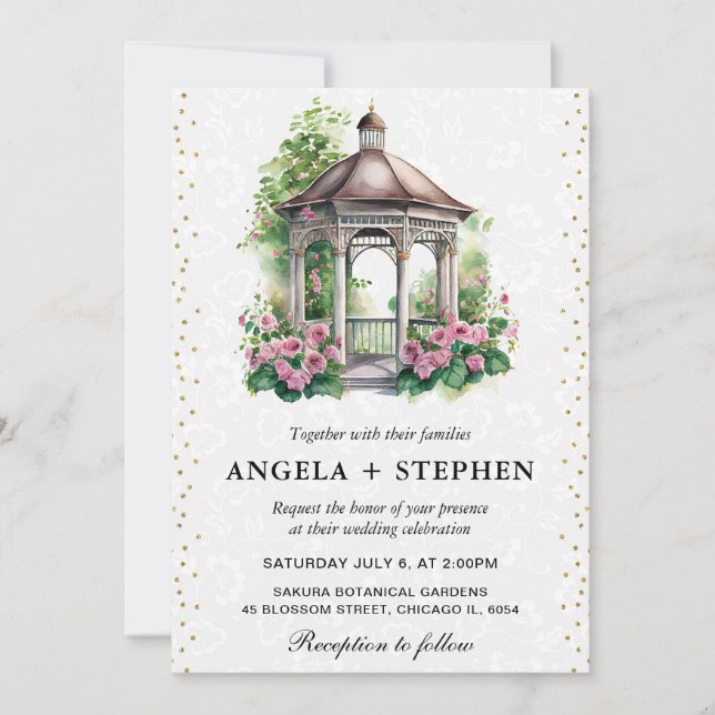 Watercolor Spring Garden Gazebo Wedding Invitation (Front)