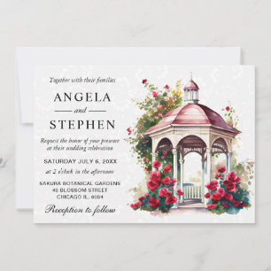 Watercolor Spring Garden Gazebo Wedding Invitation